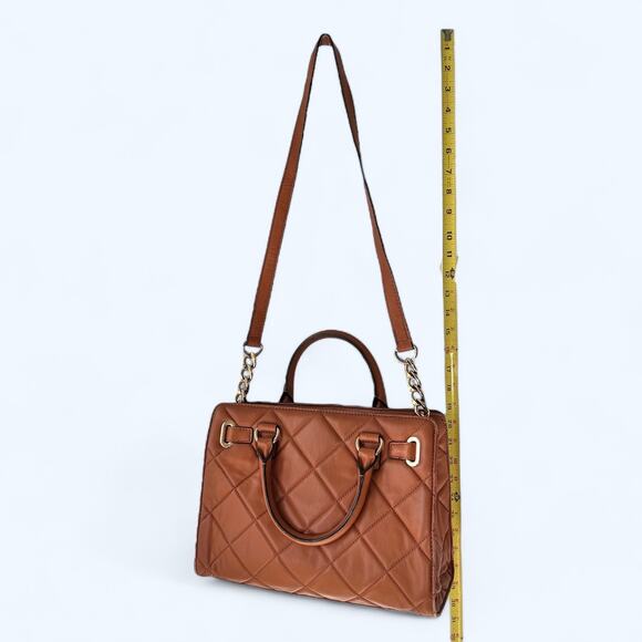 Michael Kors Quilted Shoulder Bag Carmel Tan Chain Multicompartment Handbag READ - Picture 12 of 16